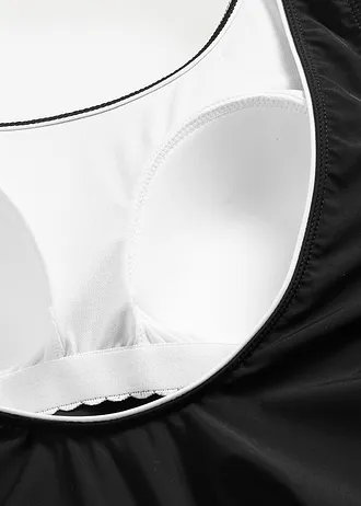 Costum de baie cu efect modelator ușor, cusături ornamentale • negru/alb • magazin bonprix