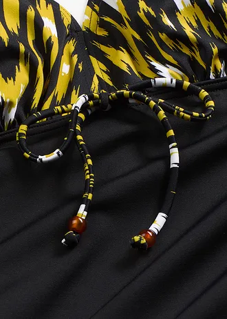 Stahovací jednodílné plavky se širokými ramínky, střední tvarující efekt • černo-žlutá s grafickým potiskem • bonprix obchod