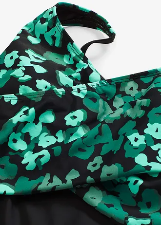 Maillot 1 pièce sculptant effet croisé, maintien modéré • noir/vert floral • Boutique bonprix