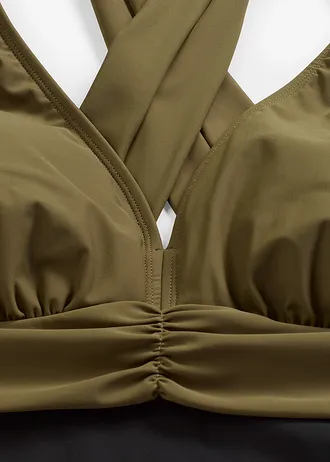 Licht corrigerend badpak met een V-hals • zwart/donkerolijfgroen • bonprix online shop