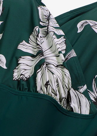 Costum de baie cu decolteu în V, cu efect de modelare ușor • verde profund • magazin bonprix