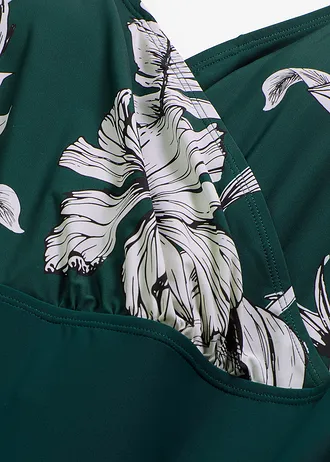 Stahovací jednodílné plavky s výstřihem do V, lehký tvarující efekt • tmavě zelená • bonprix obchod