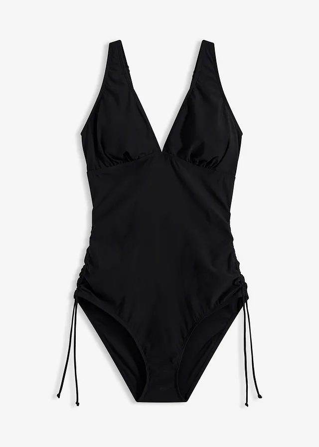 Stahovací jednodílné plavky se šněrováním, lehký tvarující efekt • černá • bonprix obchod