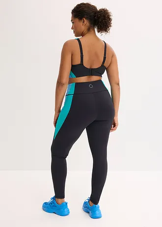 Comfortabele, sneldrogende  sportlegging met contraststrepen, Kleur: zwart-smaragd-briljantblauw