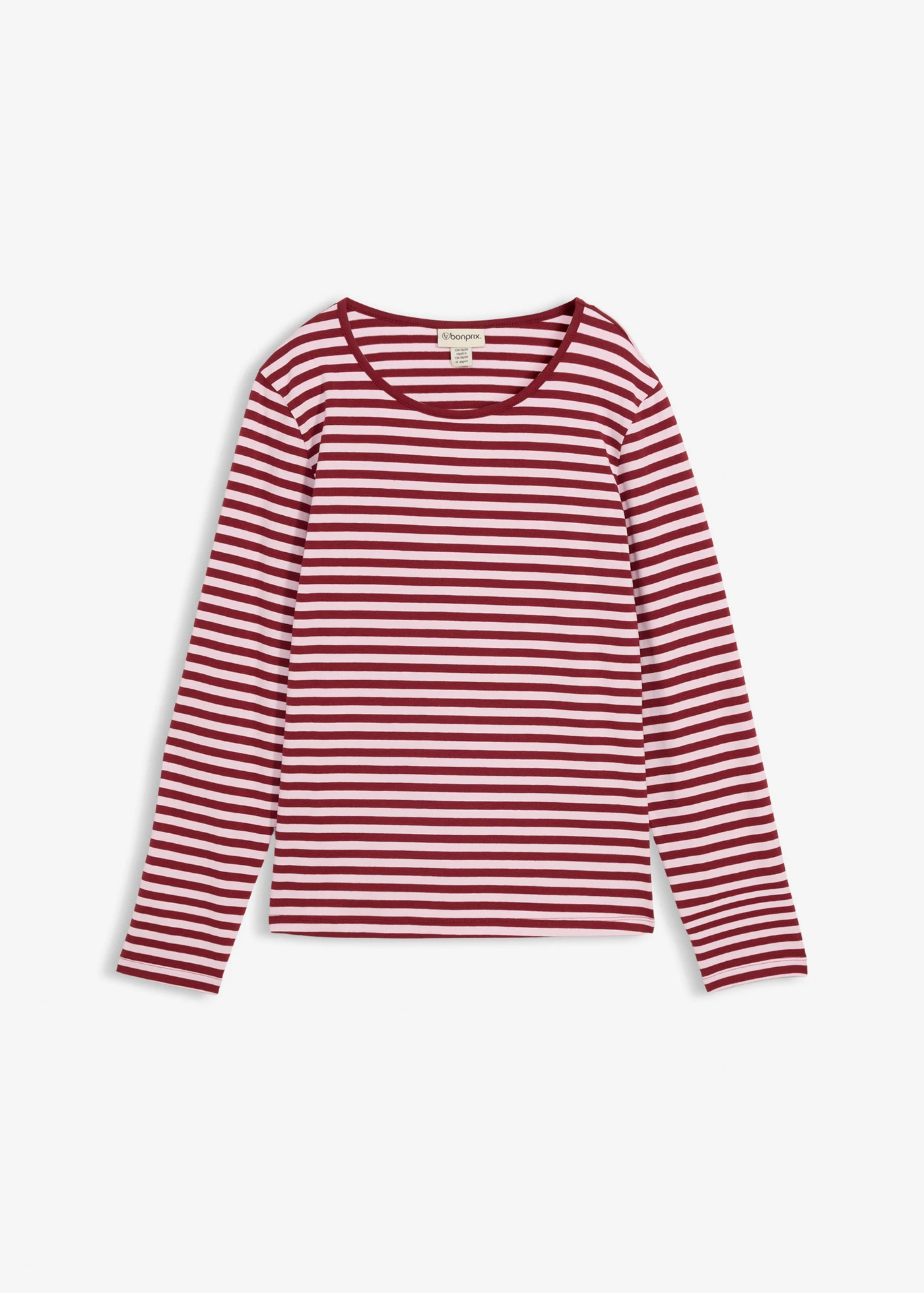 T-shirt manches longues • rose cristal/rouge rubis rayé • Boutique bonprix