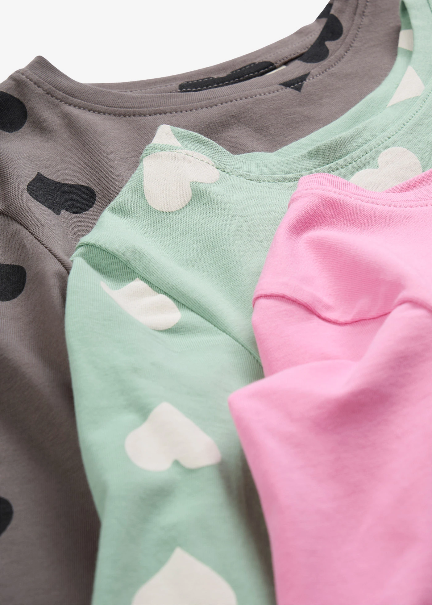 Lot de 3 T-shirts manches longues en coton extensible • vert pastel+rose glycine+anthracite imprimé • Boutique bonprix
