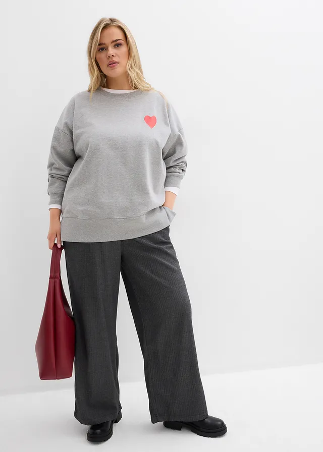 Sweat oversize en coton, Couleur: gris clair chiné-fraise