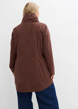 Korte katoenen parka met opstaande kraag, getailleerd, Kleur: bruin