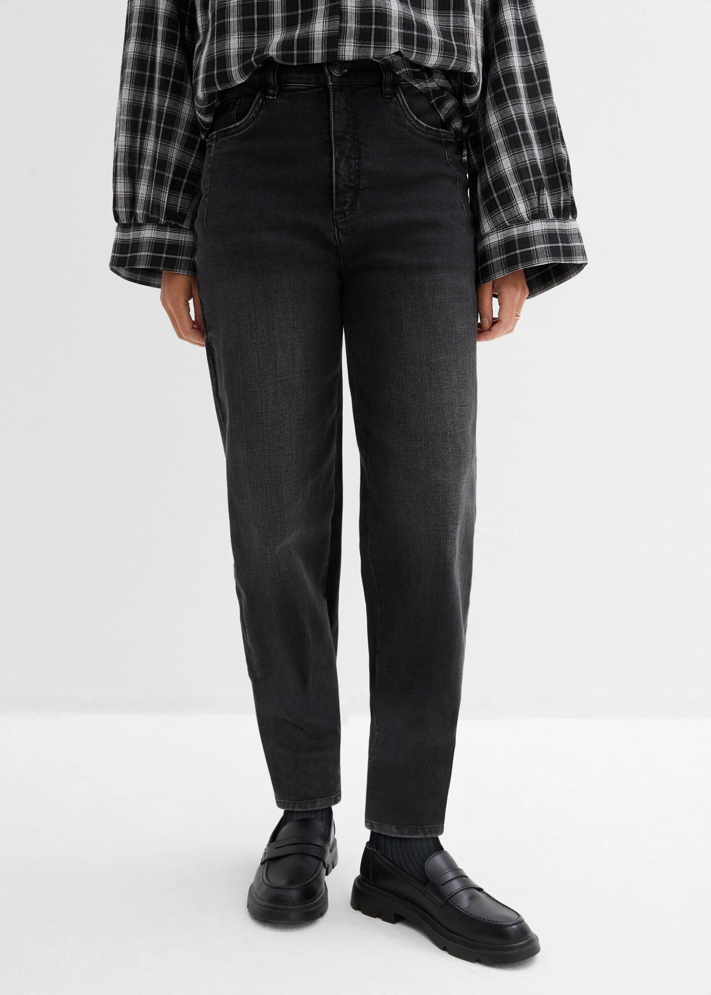 Džíny Barrel z organické bavlny, High Waist • černý denim used • bonprix obchod