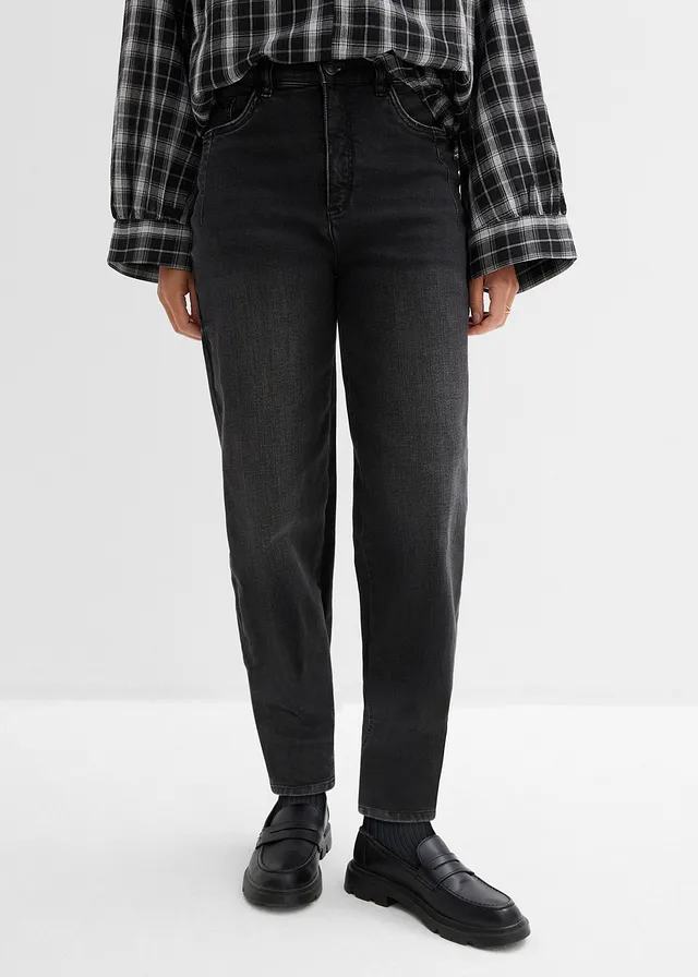 Džíny Barrel z organické bavlny, High Waist, barva: černý denim used