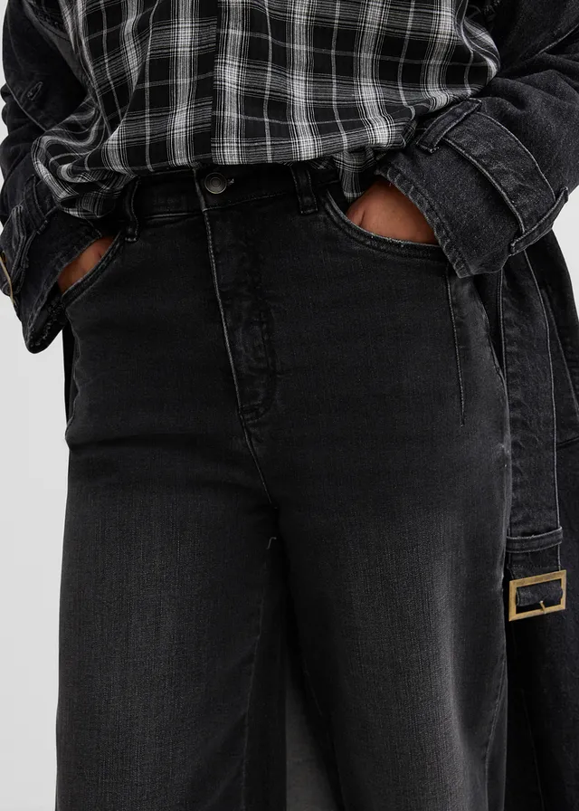 Jean barrel taille haute en coton • noir denim used • product-page.page-title-suffix