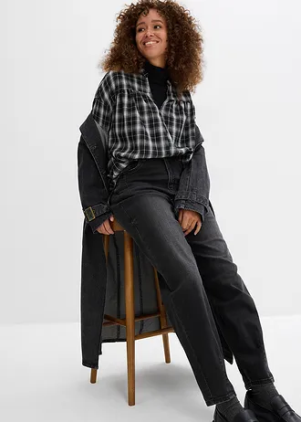 Dżinsy barrel, wysoki stan, z bawełny organicznej • czarny denim "used" • sklep bonprix