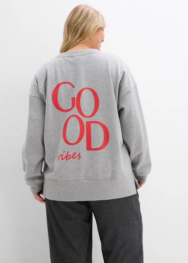 Sweat oversize en coton, Couleur: gris clair chiné-fraise