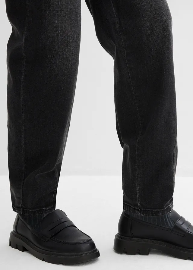Barrel farmer, High Waist, bio-pamut • fekete denim, használt hatású • bonprix áruház