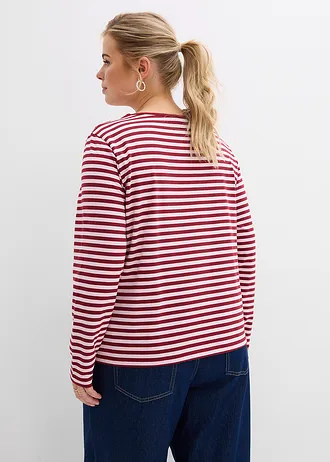 Longsleeve, Kleur: kristalroze-robijnrood gestreept