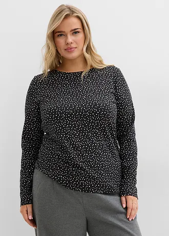 Longsleeve  (set van 2) van katoen-elastanmix, Kleur: zwart/wolwit