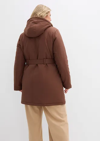 Vízlepergető rövid Outdoor kabát övvel, leopárdmintás béléssel, szín: barna