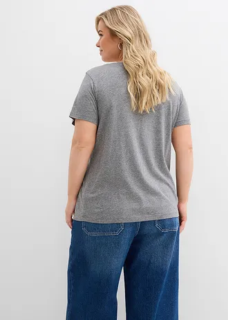 T-shirt met knoopsluiting, Kleur: grijs gemêleerd