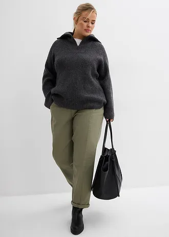 Pantalon en twill coton élasthanne, Couleur: olive