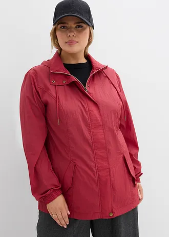 Lichte tussenjas met capuchon, Kleur: kersenrood