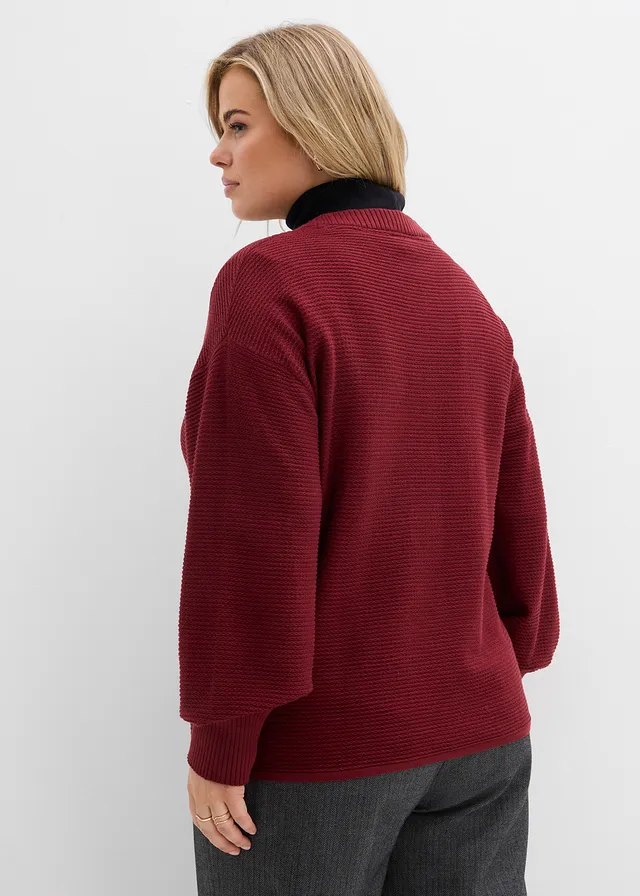 Trui met ronde hals en katoen, Kleur: robijnrood