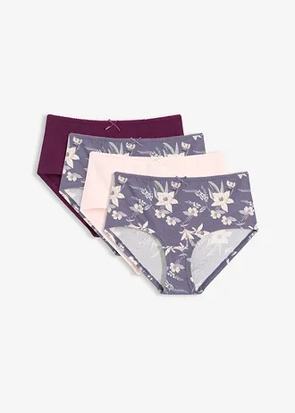 Chilot panty maxi (set/4 buc.) • albastru-afină cu imprimeu + roz pal + mov întunecat • magazin bonprix