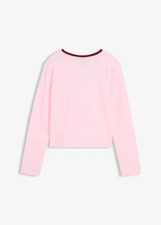 Kort shirt met lange mouwen in een elastische katoenmix • kristalroze-robijnrood met print • bonprix online shop