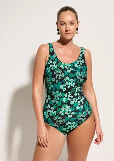 Jednodielne sťahujúce plavky • čierna-zelená kvetovaná • obchod bonprix