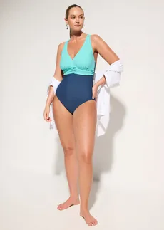 Licht corrigerend badpak met een V-hals, Kleur: diepblauw-turkoois