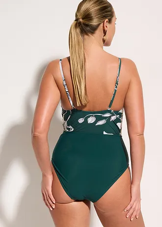 Maillot 1 pièce sculptant à col en V, maintien léger • vert profond • Boutique bonprix