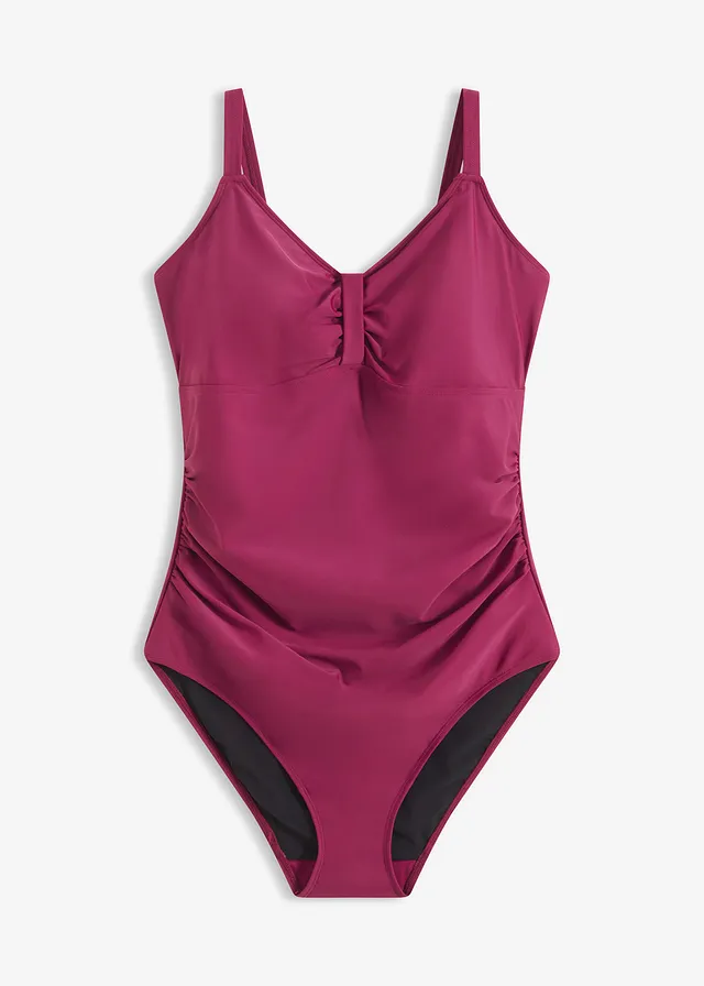 Maillot sculptant à fronces, maintien modéré • prune • Boutique bonprix