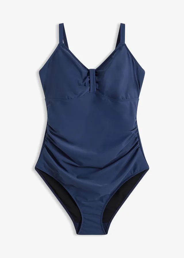 Flatterend badpak met rimpels, medium corrigerend • donkerblauw • bonprix online shop
