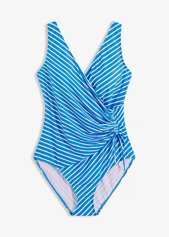 Maillot 1 pièce sculptant avec lien à nouer, maintien léger • bleu acier rayé • Boutique bonprix