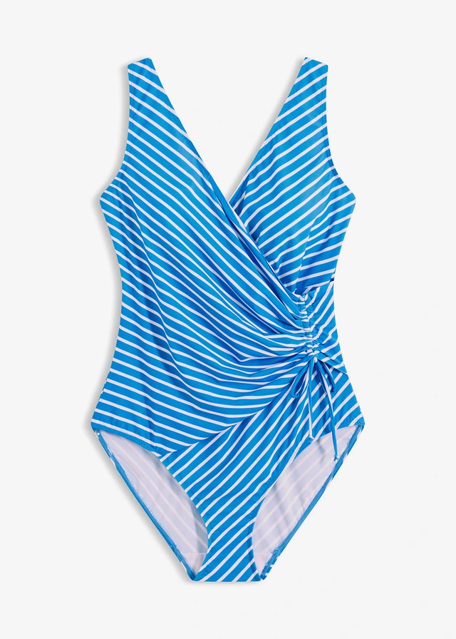 Maillot 1 pièce sculptant avec lien à nouer, maintien léger, Couleur: bleu acier rayé