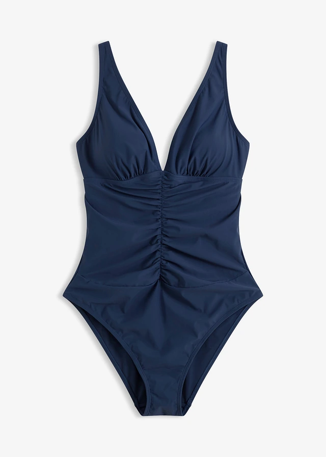 Licht corrigerend badpak met plooien, Kleur: diepblauw