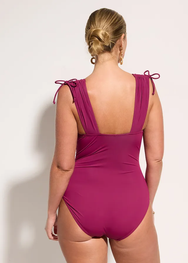 Maillot sculptant à larges bretelles, maintien léger, Couleur: prune