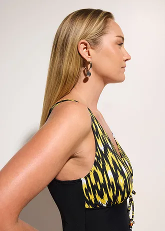 Jednodielne sťahovacie plavky, stredný tvarujúci efekt • čierna/žltá grafická • obchod bonprix