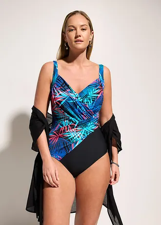 Badpak met wikkellook, licht corrigerend, Kleur: zwart-blauw-pink gebloemd