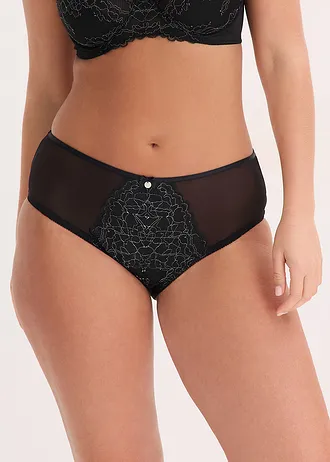 Chilot maxi cu dantelă delicată, culoare: negru/gri-argintiu