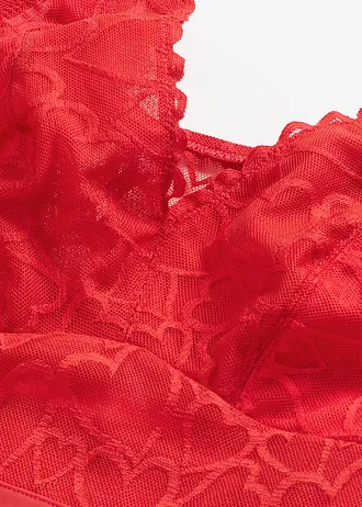 Body met kant in hartjesvorm, medium corrigerend, Kleur: salsarood