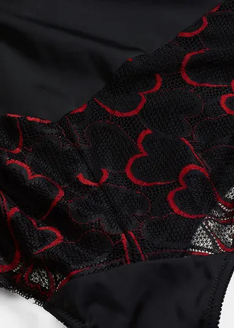 Body lekko modelujące z koronką • czarny/czerwona salsa • sklep bonprix