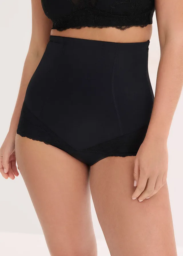Medium corrigerende hipster met kant, high waist, Kleur: zwart
