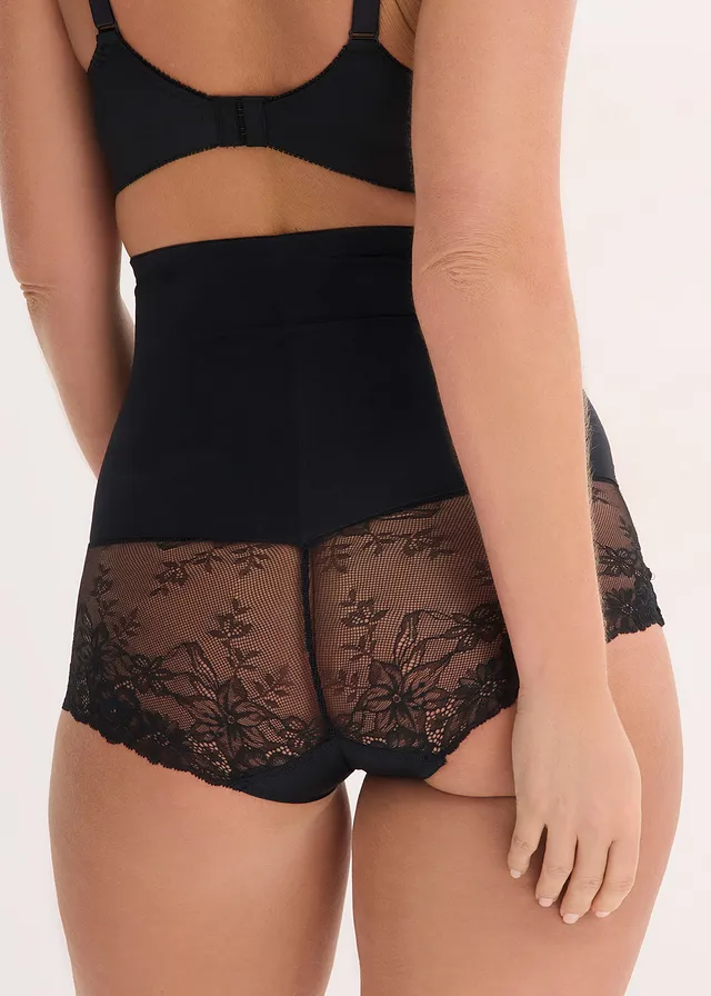 Medium corrigerende hipster met kant, high waist, Kleur: zwart