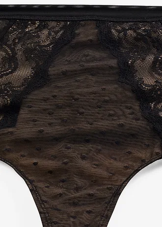 Stahovací kalhotky tanga s krajkou, střední tvarující efekt • černá • bonprix obchod