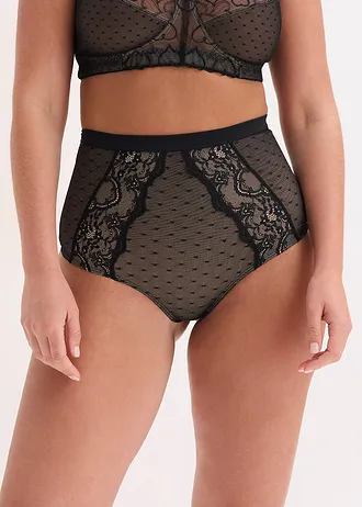 Stahovací kalhotky tanga s krajkou, střední tvarující efekt • černá • bonprix obchod