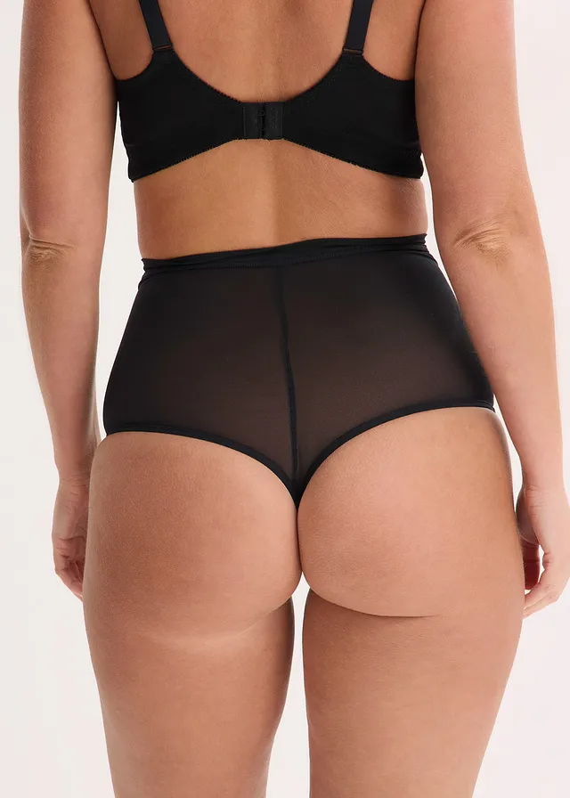Corrigerende string met kant, Kleur: zwart