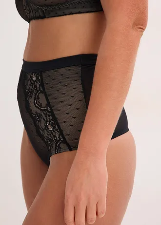 Stahovací kalhotky tanga s krajkou, střední tvarující efekt • černá • bonprix obchod