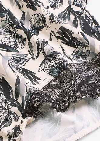 High Waist női alsó, közepes formáló hatással, csipkével • fekete-natúrbézs virágmintás • bonprix áruház