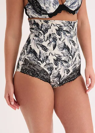 Chilot modelator cu talie înaltă și dantelă, efect shape mediu • negru-bej natur înflorat • magazin bonprix