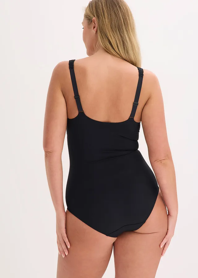 Corrigerende body zonder beugels met kant, medium corrigerend, Kleur: zwart